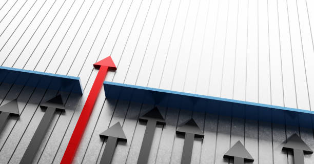 istock Business growth, leadership and win concept. Red arrow passing the wall. 1291240510