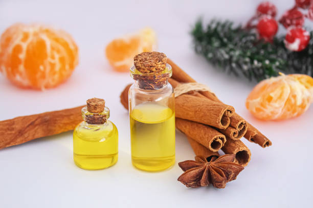 istock Christmas essential oil in a small jar. Selective focus 1291244690