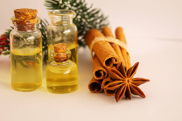 istock Christmas essential oil in a small jar. Selective focus 1291244706