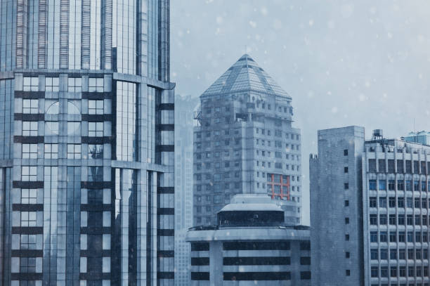 istock Shanghai skyscrapers during a snowfall. China Winter 1291245553