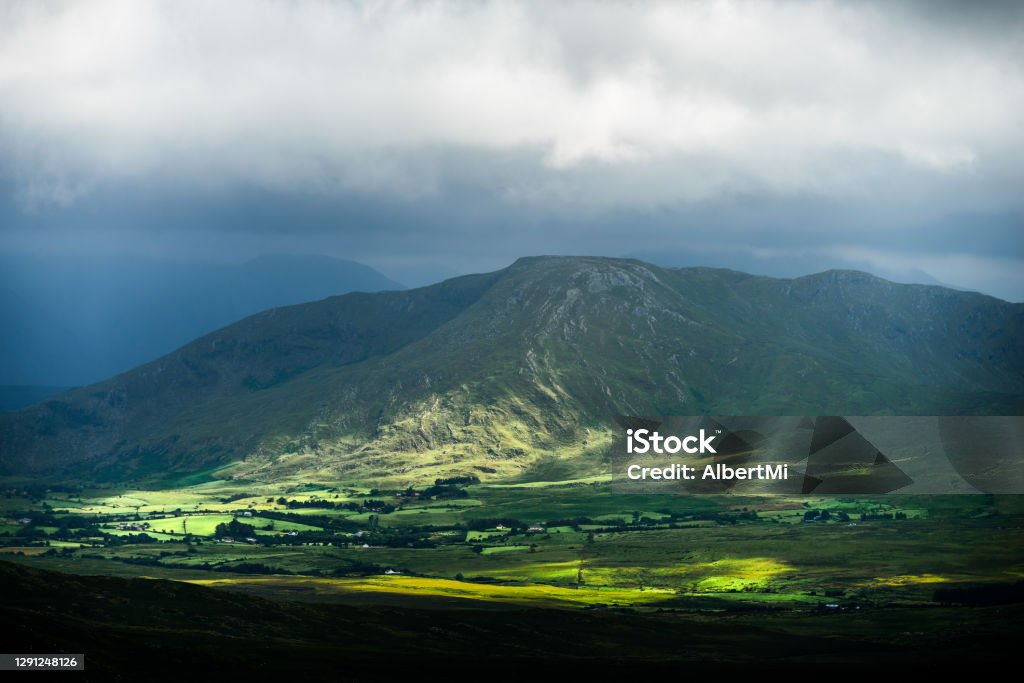 Amazing view from top of the mountain Croagh Patrick View from top of the mountain Croagh Patrick, nicknamed the Reek in County Mayo after Mweelrea and Nephin, Ireland Croagh Patrick Stock Photo