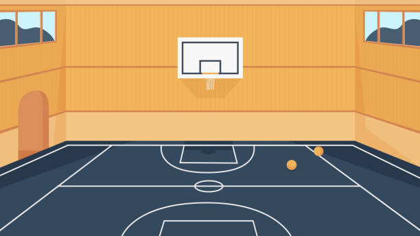 ilustraciones, imágenes clip art, dibujos animados e iconos de stock de cancha de baloncesto, estadio vacío en 3d de dibujos animados, gimnasio sport arena - gimnasio escolar