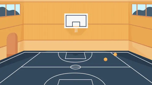 Vector illustration of Basketball court, cartoon 3d empty stadium, gym sport arena