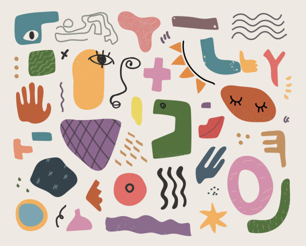 Hand drawn modern doodle shapes. Fun blobs Hand drawn modern doodle shapes. Fun blobs and scribble geometric elements Abstract trendy vector illustration. cute math drawings stock illustrations