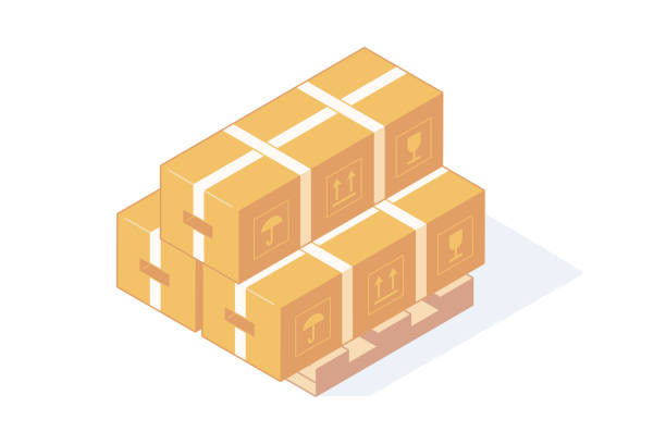 istock Stack of isometric cardboard boxes on wooden pallet for delivery and storage concept. 1291251386