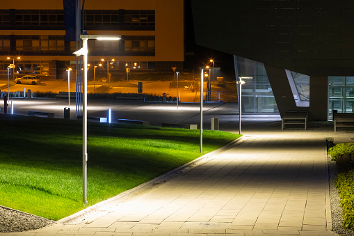 A highway at night with light trails in motion from traffic