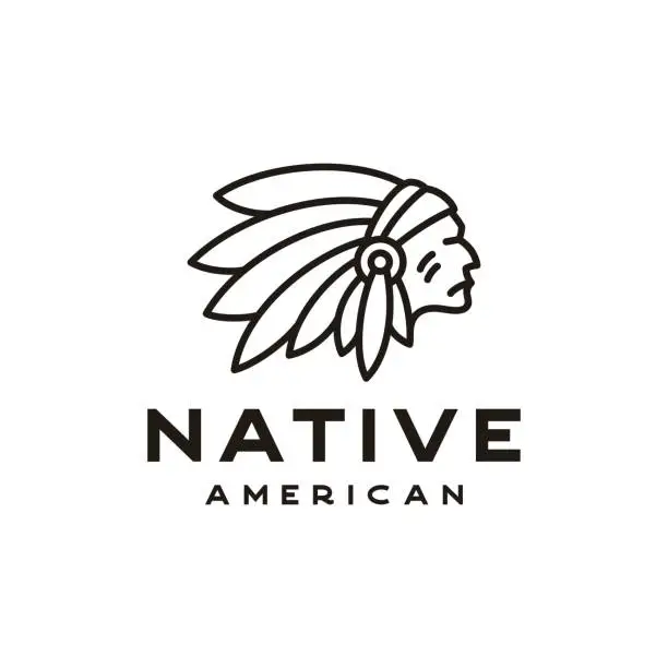 Vector illustration of Native American / Indian Chief Line art logo, chief and warrior. Vector illustration. stock illustration Indonesia, Logo, Adult, American Culture, Sport, Chief - Leader