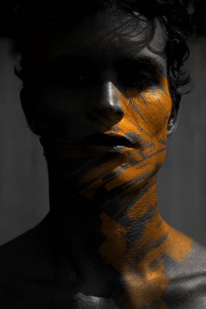 Human face abstract blurry  with line stroke color photo, abstract painting photo