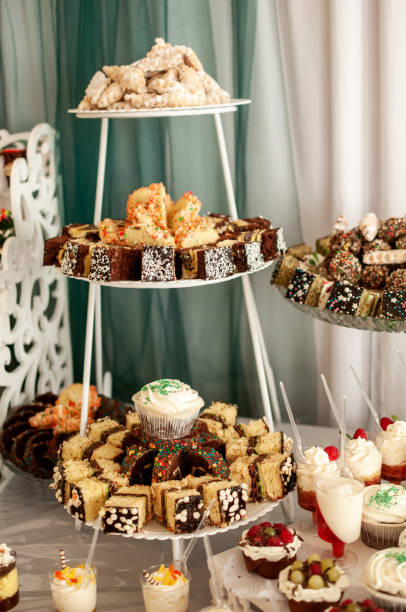 istock Sweet cakes at a wedding buffet. Catering 1291259431