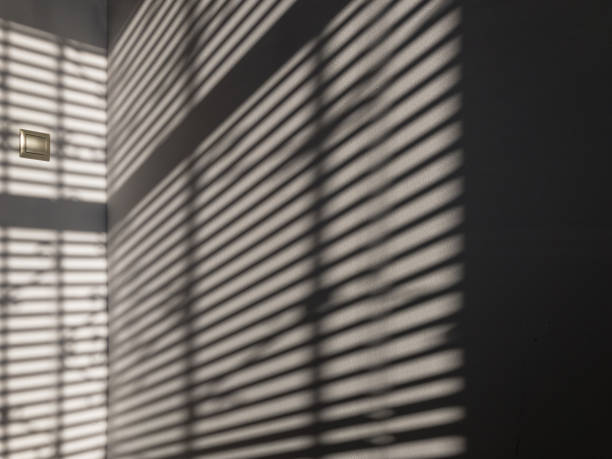 istock Lights shadows. Abstract light, black shadow overlay from window on white texture wall. Sunlight architecture background. Textures Light reflection from the window. 1291259441
