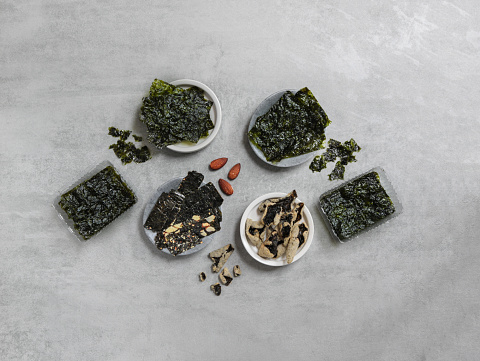 Healthy Wakame Seaweed Snacks Nori Algae with Wasabi and Almonds