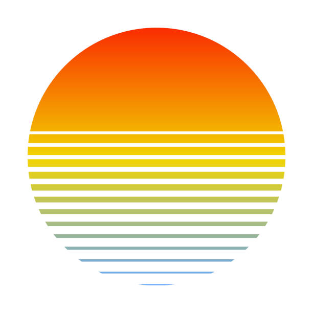 ilustraciones, imágenes clip art, dibujos animados e iconos de stock de retro puesta de sol sobre el mar con silueta degradada de sol y agua. estilo vintage estilo logotipo de verano estilo 80s 90s - horizon over water environment vacations nature