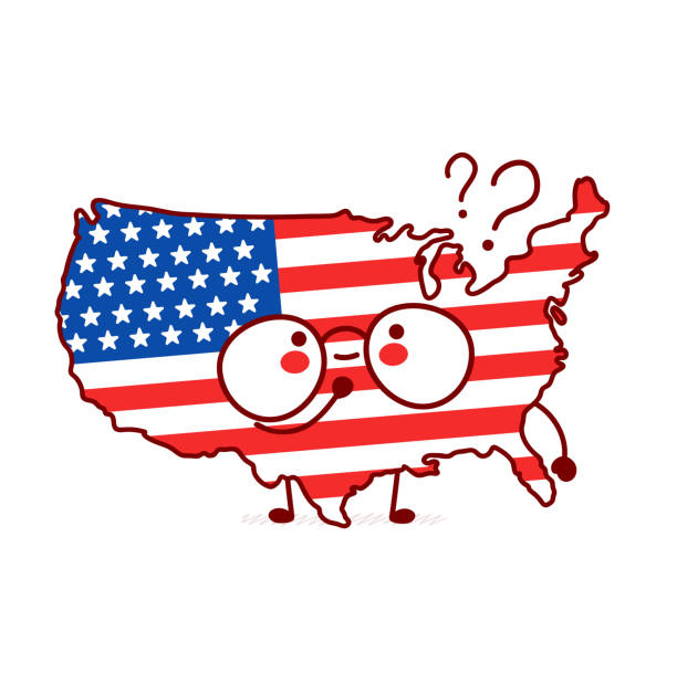 istock Cute happy funny USA map and flag character 1291262102