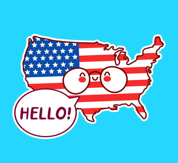 istock Cute happy funny USA map and flag character 1291262237