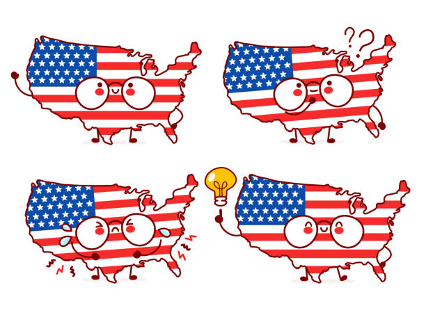 istock Cute happy funny USA map and flag character 1291262307