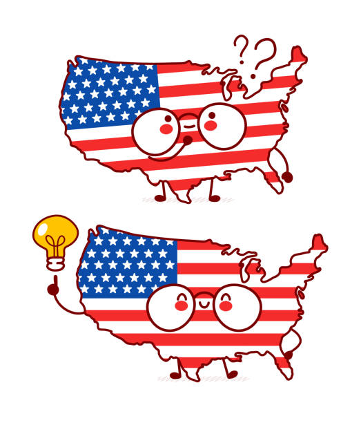 istock Cute happy funny USA map and flag character 1291262429