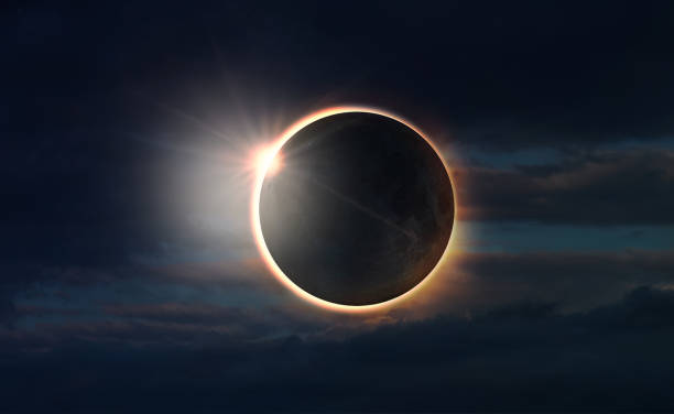 Abstract fantastic astronomical background full sun eclipse. stock photo