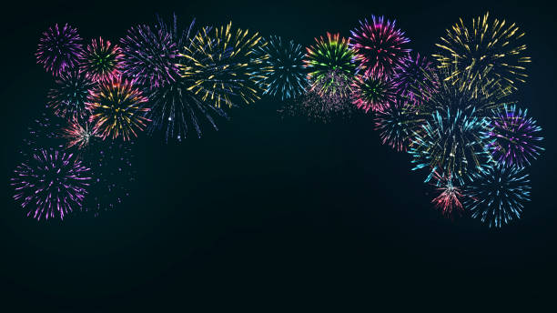 복사 공간이있는 불꽃 놀이 배경.  새해 복 많은 신년 컨셉 - fireworks 뉴스 사진 이미지