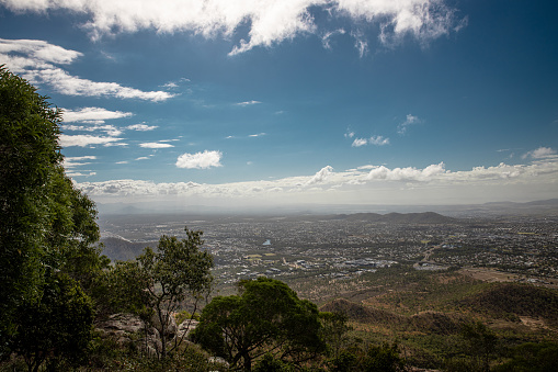 Townsville, Australia - September 3, 2020: Looking out over the Far North Queensland city of Townsville and its surrounding suburbs from Mount Stuart Lookout.