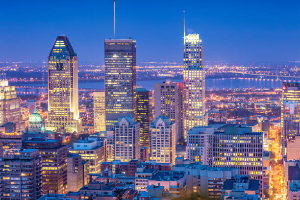 istock Financial district skyscrapers downtown Montreal Canada at night 1291271883
