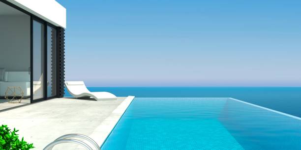 istock Sea modern villa with pool and sunbeds 1291272125