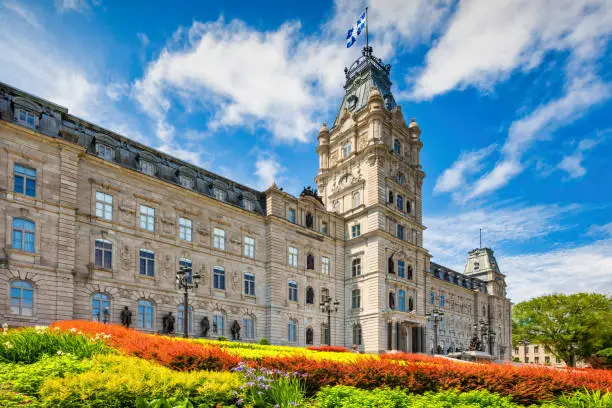 Hotel du Parlement, Quebec Parliament Building in Quebec City, Canada on a sunny day.