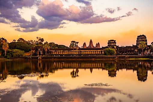 Angkor Wat’s reflection on the lake at sunset