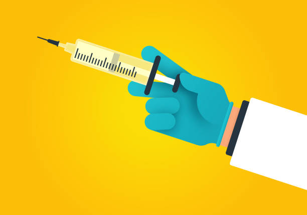 ilustrações, clipart, desenhos animados e ícones de dando uma vacina - injeção insulina luva
