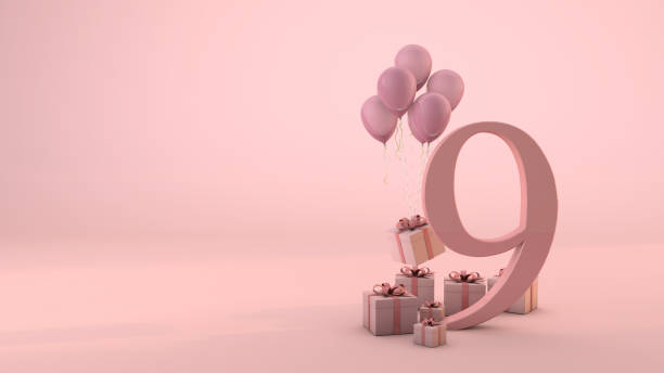 istock Number 9 birthday celebration pink gift box and pink balloons. 3D Render 1291280357