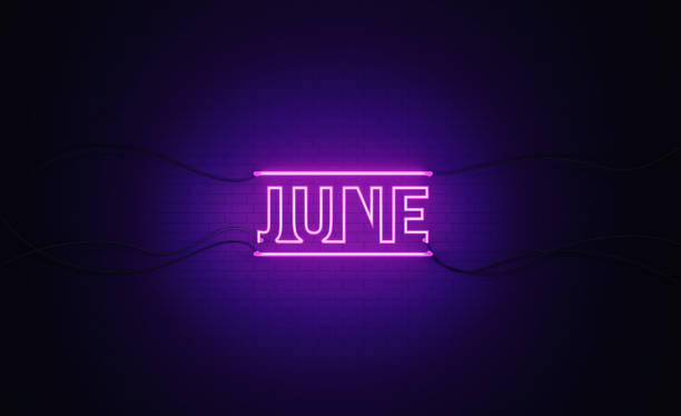 istock Purple Neon Light Writes June on Black Bricked Wall 1291282229