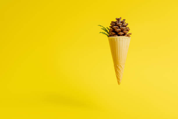 istock Pine cone in ice cream cone on yellow background 1291285559