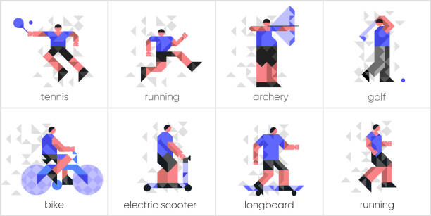 istock Set of icons, sports and activities. Vector illustration. Abstract, background patterns, triangular mosaics, stylized polygonal images, geometric backgrounds, large width. 1291292155
