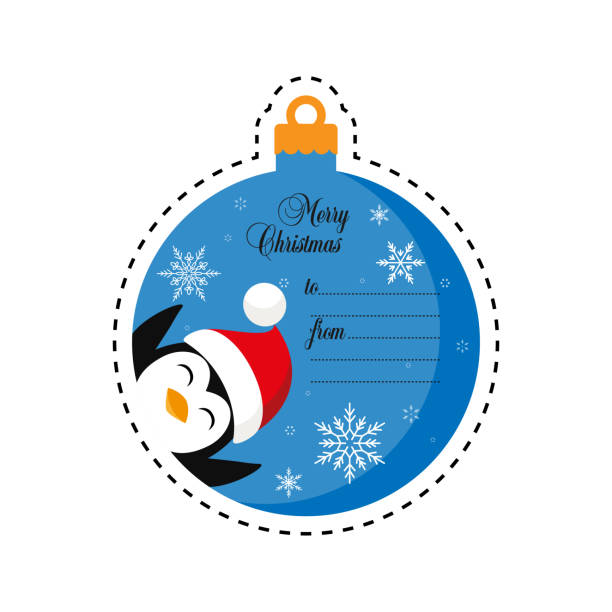 サンタの帽子のペンギン。メリークリスマス。ギフトタグ。カード. ベクトル .フラット - google penguin点のイラスト素材／クリップアート素材／マンガ素材／アイコン素材
