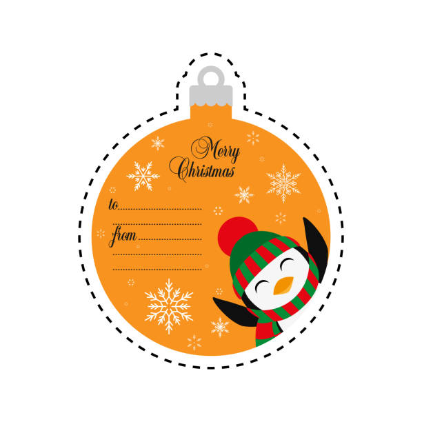ニット帽とスカーフのペンギン。メリークリスマス。ギフトタグ。カード. ベクトル .フラット - google penguin点のイラスト素材／クリップアート素材／マンガ素材／アイコン素材
