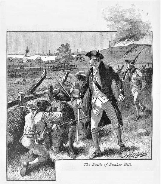 ilustraciones, imágenes clip art, dibujos animados e iconos de stock de bunker hill battle, boston, massachusetts, american revolution, 1775 - freedom fighter