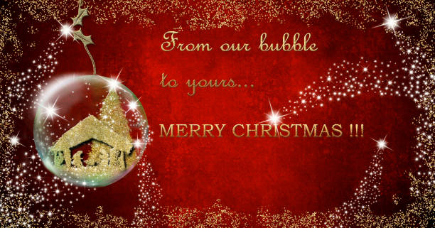 istock Christmas religious coronavirus time. Christmas nativity scene inside a bubble and message with congratulations in time of pandemic with space to add text. 1291299022