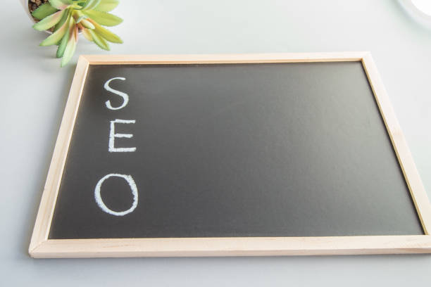 istock Hand-sketched SEO concept in white chalk on a black Board 1291300120