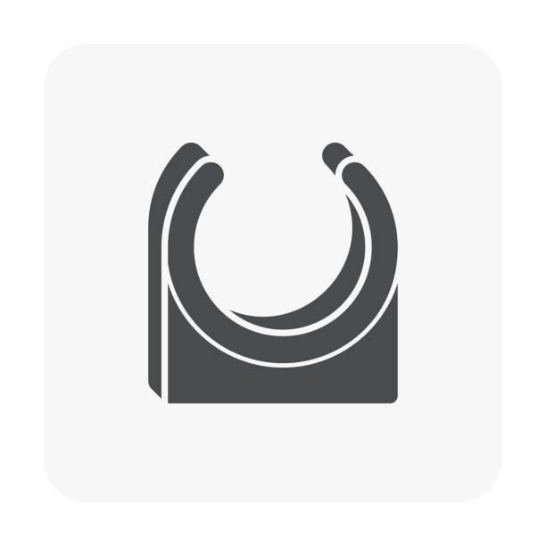 PVC pipe fitting and part vector icon design. PVC pipe clamp vector icon. Also called clip lock, hanger, U-Hook, support or holder. Plumbing part for laying, installation, hang or fixed pipe in position. Mounting screws on wall, floor or ceiling. clothes hanger rod stock illustrations