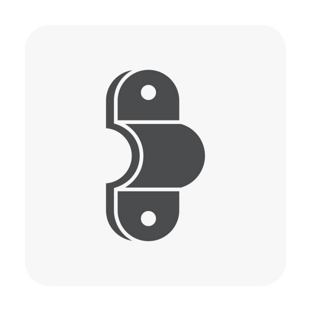 PVC pipe fitting and part vector icon design. PVC pipe strap vector icon. Also called tension clip, pipe clamp, bracket, fasten holder, clip lock and hanger. Plumbing part for laying, installation, hang or fixed pipe in position. Mounting screw. clothes hanger rod stock illustrations