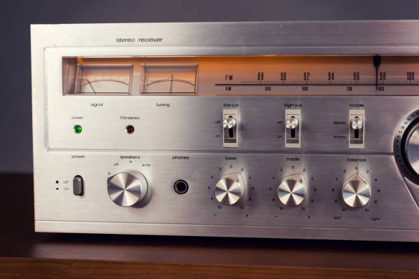 istock Vintage Audio Stereo Receiver with shiny metal front panel 1291310653