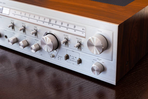istock Vintage Audio Stereo Receiver with shiny metal front panel 1291311248