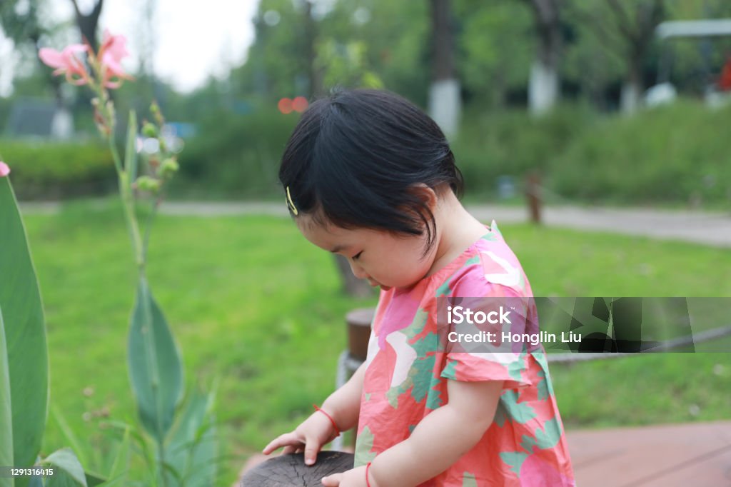 Akkumulerede deres Gylden A Chinese Baby Girl Playing On A Footpath In Which She Holds The Handrail  And Looks Down Stock Photo - Download Image Now - iStock