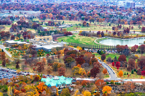 Aerial view of Forest Park, known as the \