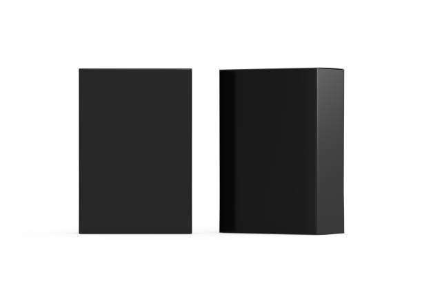 istock Black blank cardboard package box mockup template on isolated white background, ready for design presentation, 3d illustration 1291318758