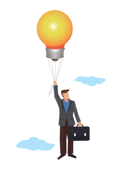 istock Businessman flying in the sky with a lightbulb balloon. 1291326393