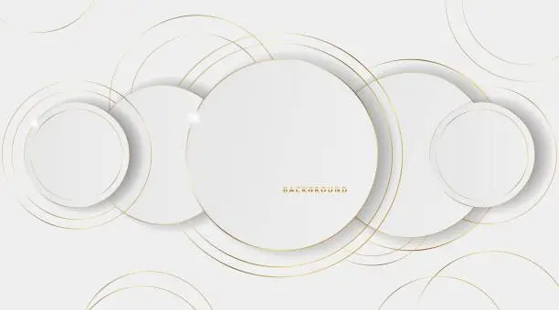 Vector illustration of Abstract circle papercut layer white background with gold line effect