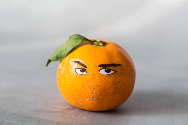 istock Image of cute tangerine faces on gray background. 1291327354