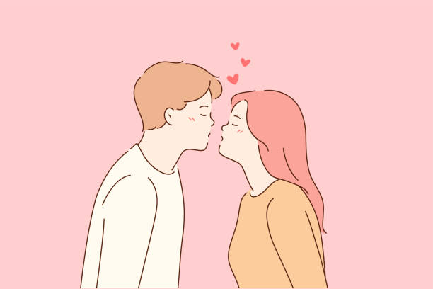 illustrazioni stock, clip art, cartoni animati e icone di tendenza di concetto di bacio, amore, incontri romantici - couple kiss