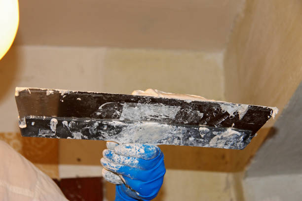 istock A Female plasterer painter in blue gloves repairing a ceiling indoor 1291335501