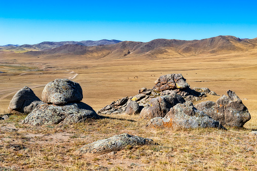 A boulder in the steppes of Mongolia